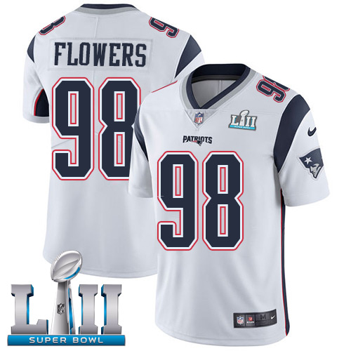 Nike Patriots #98 Trey Flowers White Super Bowl LII Youth Stitched NFL Vapor Untouchable Limited Jersey - Click Image to Close